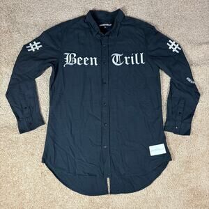 BEEN TRILL Shirt Mens XL Black Brushed Cotton Button Up Embroidered #BEENTRILL#